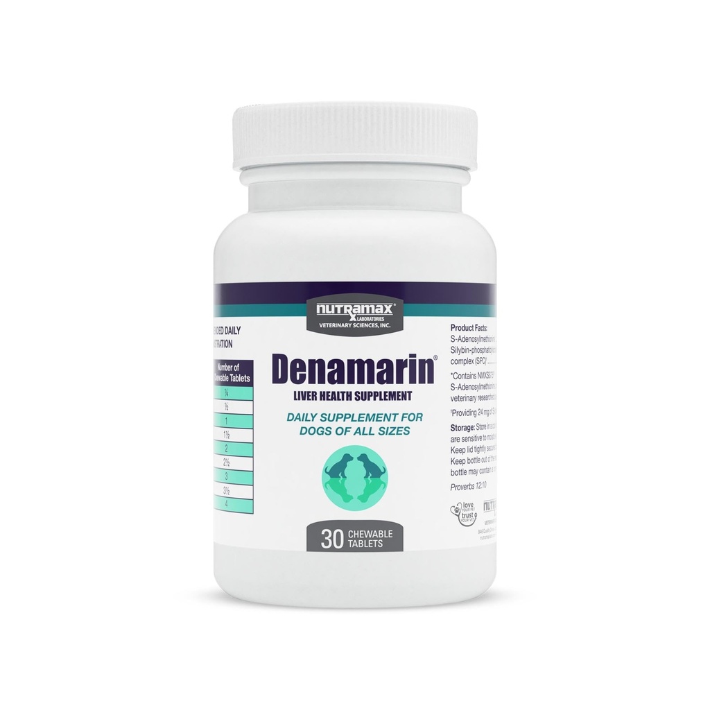 Nutramax Denamarin Liver 건강은 개를위한 보충, S-Adenosylmethionine (SAMe) 및 Silybin, 30 Chewable 정제