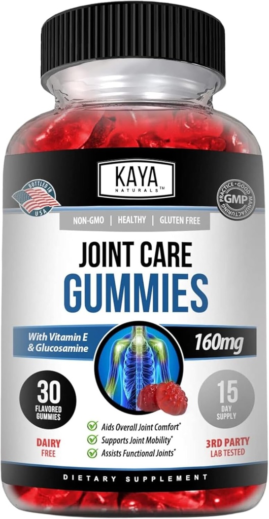 Kaya Naturals Mobility Care Gummies for Back, Knee & Hands | 융통성 지원 - Glucosamine Gummies 여성 및 남성을위한 최고의 면역 지원 - 30 개