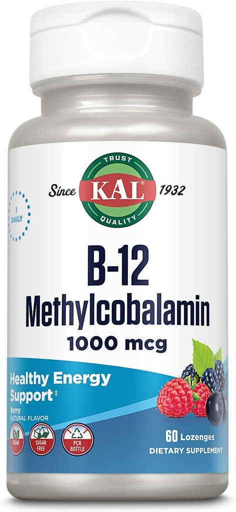 KAL 비타민 B-12 Methylcobalamin Lozenges 1000mcg의 건강한 에너지, 대사, Nerve & 빨간 혈액 세포 지원, * 최선 흡수, 자연적인 Berry 풍미, 채식주의자, 설탕 자유로운, 60의 서빙, 60 Lozenges