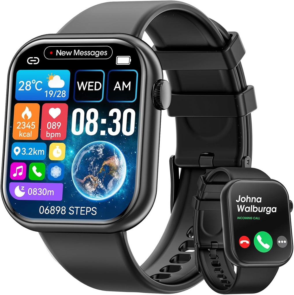 Hwagol Smart Watch (Answer/Make Call) 1.85inch Fitness Tracker, DIY Dials/Pedometer/Calories/Multiple 스포츠 모드/Voice Assistant, 남성 여성 안드로이드 iOS 폰을위한 스마트 시계