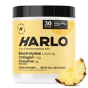 Harlo - Collagen & Creatine Electrolyte 음료 혼합 - 파인애플 소금 맛 - Hydrating Pre & Post Workout Powder - 피부, 관절 및 근육 회복 지원 - Sugar-Free Energy Boost