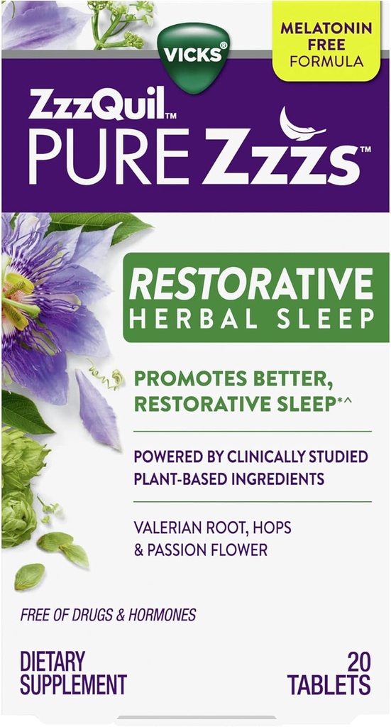 Vicks, ZzzQuil 순수한 Zzzs Restorative 초본 잠 원조 정제, 20 조사