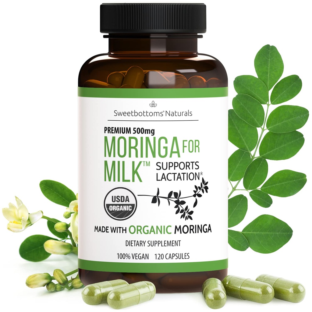 Lactation Supplement - Breastfeeding 지원을 위한 유기 Moringa 캡슐 Breastmilk 공급 (120 ct) 우유 생산 부스터 & Postnatal 비타민 A E K 500mg를 위한 순수한 Malunggay 잎 분말을 증가시키기 위하여