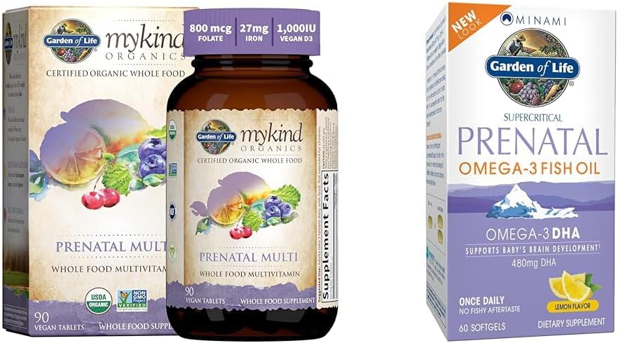 비타민 D3, B6, B12, C & Iron & Prenatal DHA Omega 3 Fish Oil - Minami Natural Prenatal, 60 Softgels로 삶의 여성 Prenatal Multivitamin 정원