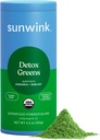 Sunwink Detox Powdered Greens - Debloat 용 유기 녹색 SuperFood 분말 - 슈퍼 그린 분말 w / 셀리, 다 델리온, Spirulina - Gentle Detox 용 일일 그린 분말 - 4.2 oz (20 서빙)