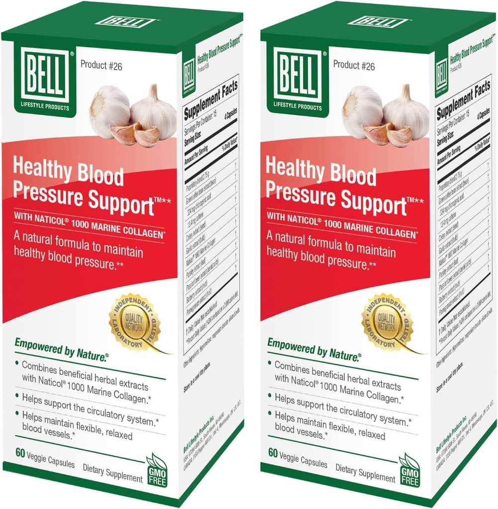 Bell Healthy Blood Pressure SupportTM Unique Blend - Green Coffee Bean Extract, Garlic & Celery Seed Extract Blood Pressure Supplements의 천연 혼합 - 60 캡슐의 2 팩 각각, Vegan, Non-GMO