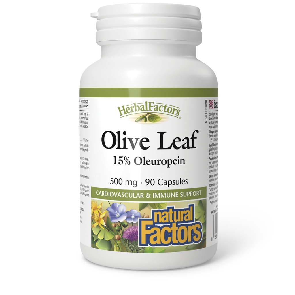Natural Factors의 HerbalFactors, 올리브 리프 500 mg, 천연 웰니스 포뮬러, 90 캡슐