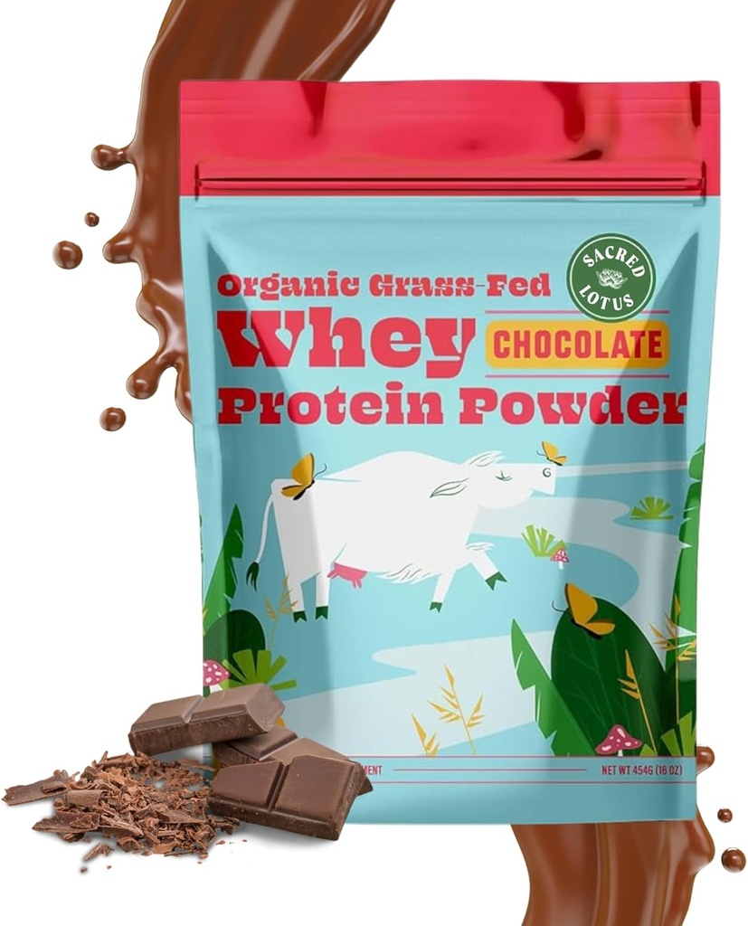 SunLife Organics Grass Fed Whey Protein Powder Chocolate | 100 % 유기농 단백질 파우더, Cacao, Coconut Creamer 및 Stevia (16 Oz) 15 인분