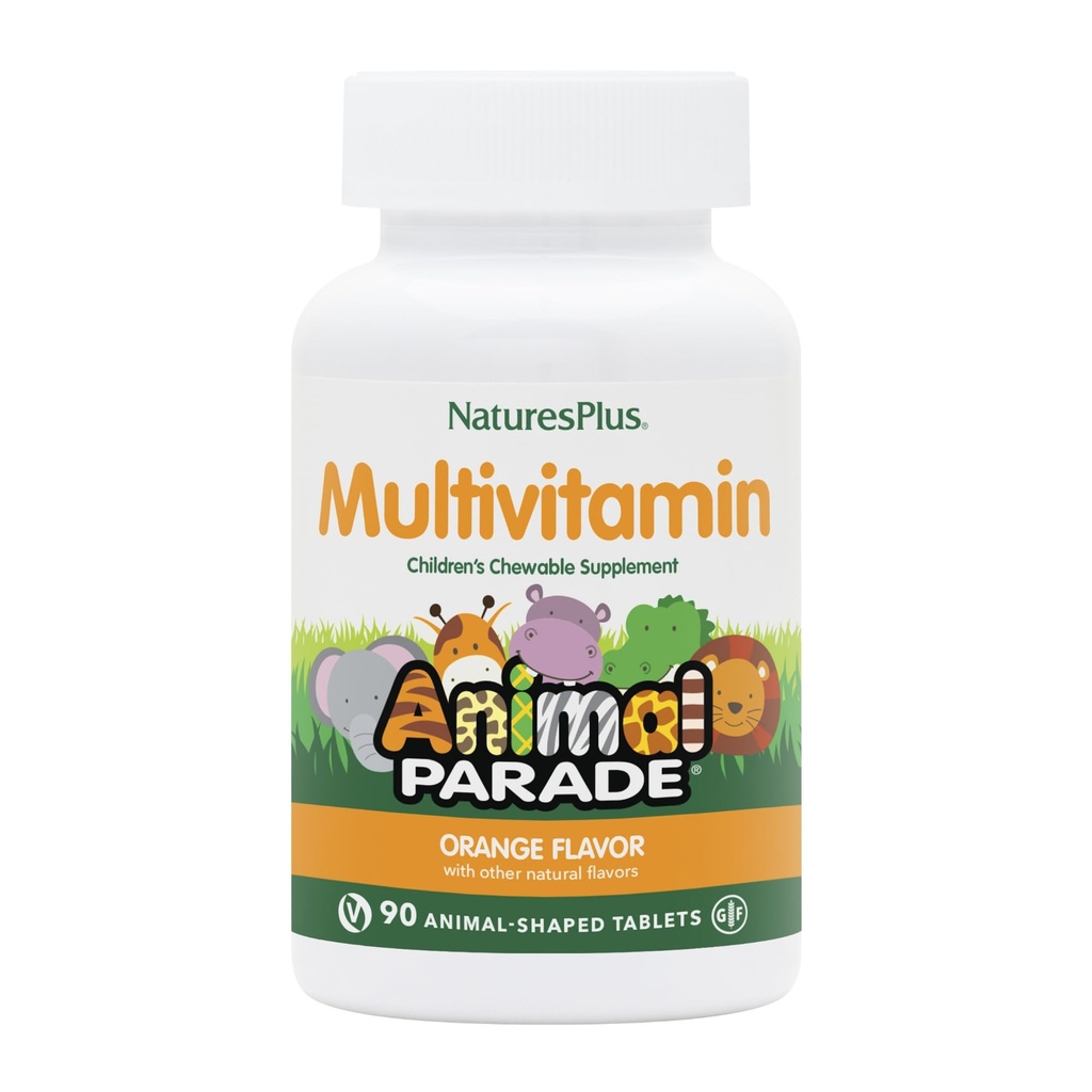 Natures Plus Animal Parade Children's Chewable Multivitamin - 오렌지 맛 - 90 동물 모양 정제 - 건강 및 웰빙 촉진 - 채식주의, 글루텐 무료 - 45 서빙