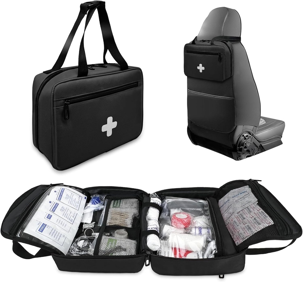 First Aid Bag 빈, 컴팩트하고 휴대용 의료 용품 주최자 다중 구획, 여행, 캠핑, 하이킹, 자동차, 여행 및 홈 사용, 블랙 (Bag Only)