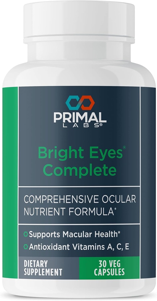 Primal Health Bright Eyes Complete - Ocular & Macular Health - Clear Vision - Lutein & Zeaxanthin Formula - 건강한 Eyesight - 블루 라이트에서 눈 스트레이브 - 다이어트 보충 - 30 캡슐