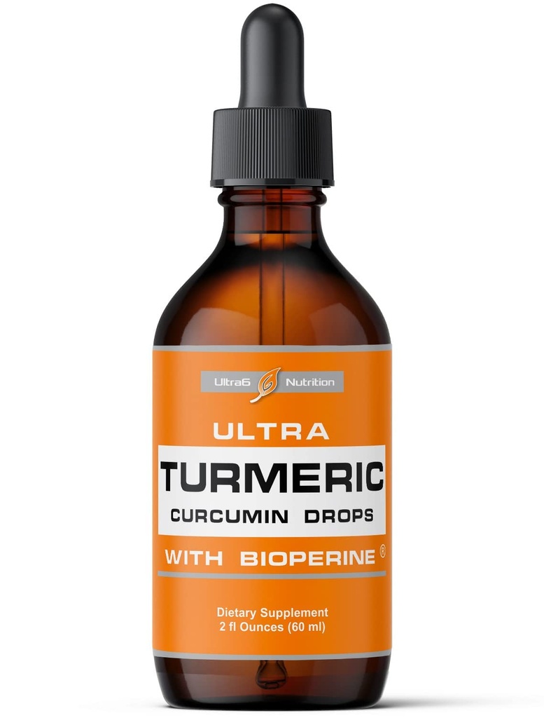 Ultra6 Nutrition Liquid Turmeric Curcumin Extract with Black Pepper - Bioperine과 심황 드롭 - 미국 (60ml)에서 제조 된 사용하기 쉬운 가짜 보충제