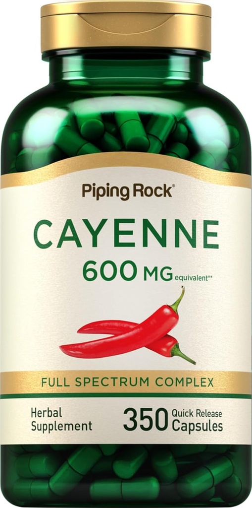 배관 락 카이엔 페퍼 캡슐 | 600mg | 350 개 | 농축 추출물 보충 | 비 GMO, 글루텐 프리