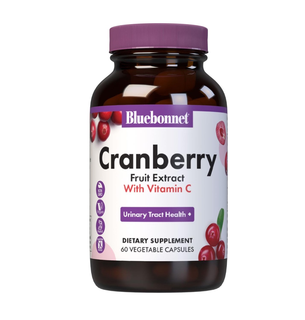 Bluebonnet Nutrition Cranberry 과일 추출물, Urinary Tract Support*, Non-GMO, Kosher-Certified, Vegan, Gluten-Free, Soy-Free, Dairy-Free, 60 야채 캡슐, 60 서빙