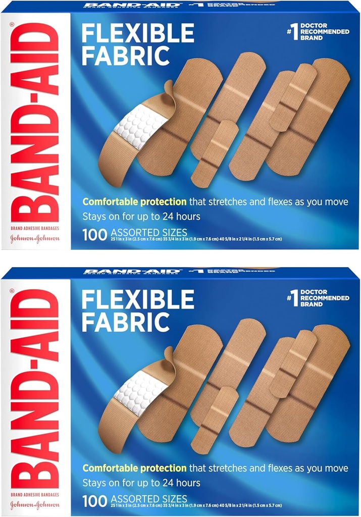 BAND-AID 상표 기억 직물 직물, 퀼트 원조 안락 패드 & Hurt 자유로운 패드를 가진 가동 가능한 직물 접착성 붕대; Minor 커트, 스크랩, & 부상, 분류된 크기, 2 x 100 조사를 위한 부상 배려