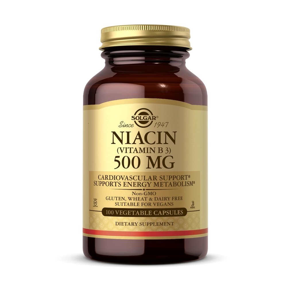 Solgar Niacin (비타민 B3) 500 mg, 100 야채 캡슐 - 에너지 대사 - 비 GMO, 비건, 글루텐 무료, 낙농장 무료, 고셔 - 100 서빙