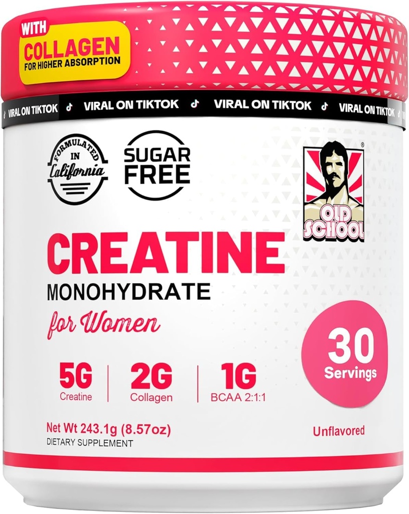 여자를 위한 오래된 학교 실험실 크레아틴 – 5000mg 크레아틴 Monohydrate 분말을 가진 포스트 운동 보충교재, 2000mg 교원질 & BCAA 2:1: 1 힘 지원 & 회복을 위해 - unflavored - 8.57 Ounce (포장 1)