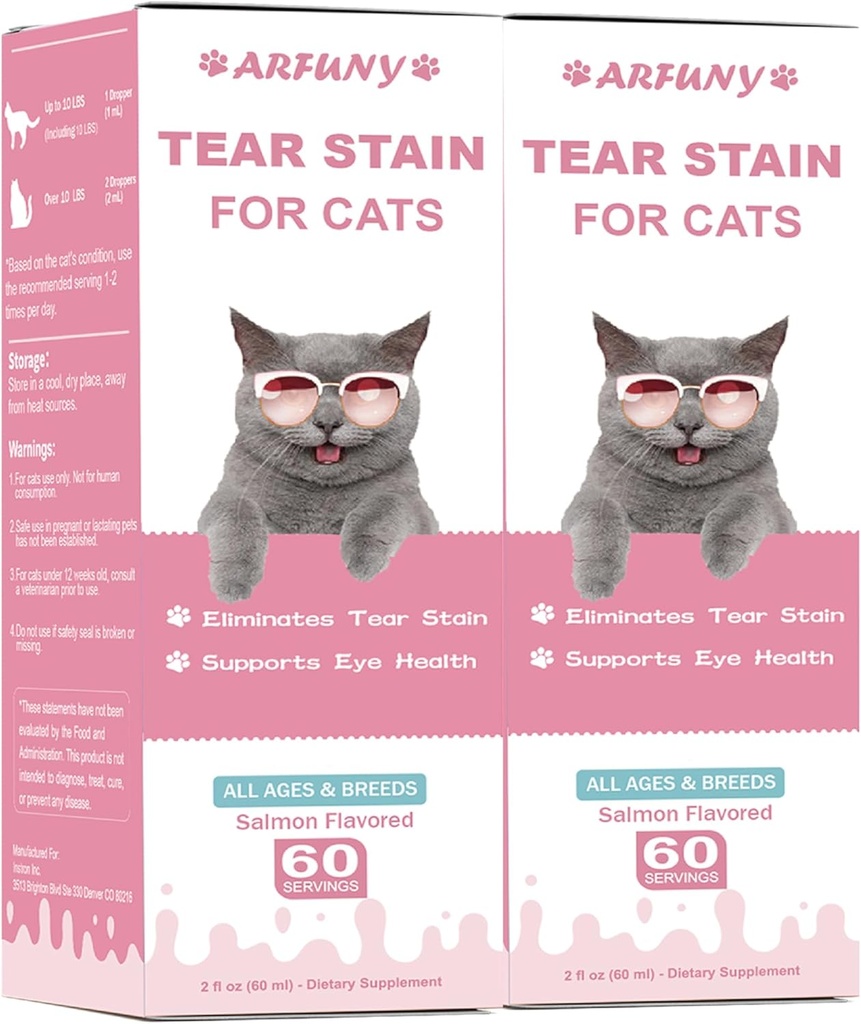 고양이를위한 2 팩 눈물 얼룩 보충 - 예방 및 제거 고양이 눈물 Stains - 60ML 고양이 눈물 얼룩 제거제는 눈 건강, 면역 체계 - 크랜베리, Marshmallow & Vitamins와 함께 - 살몬