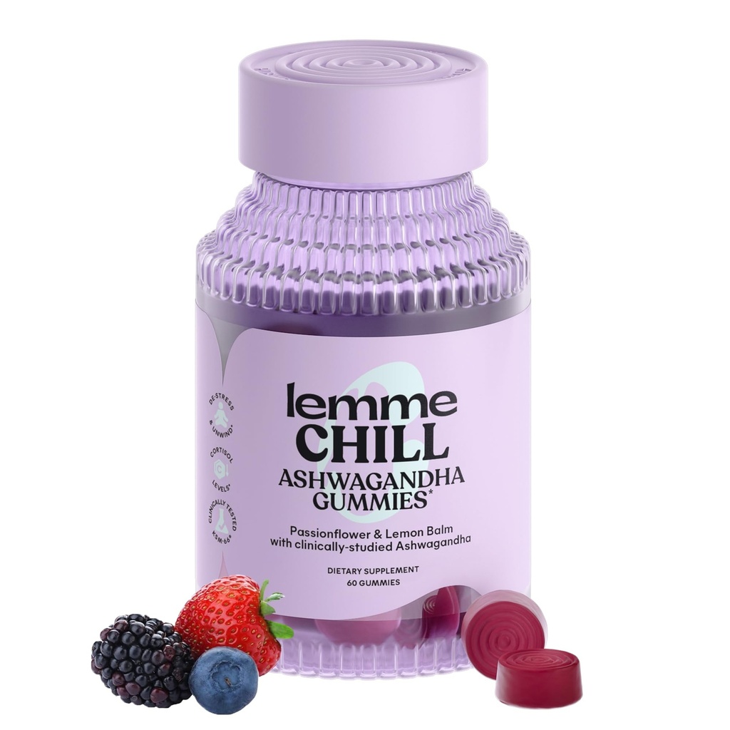 300mg KSM-66 Ashwagandha, Lemon Balm, Passionflower & Goji를 가진 Lemme Chill 스트레스 완화 Gummies Relaxation, 건강한 Cortisol & Sleep - 글루텐 프리, 비 GMO, 혼합 Berry (60 조사)