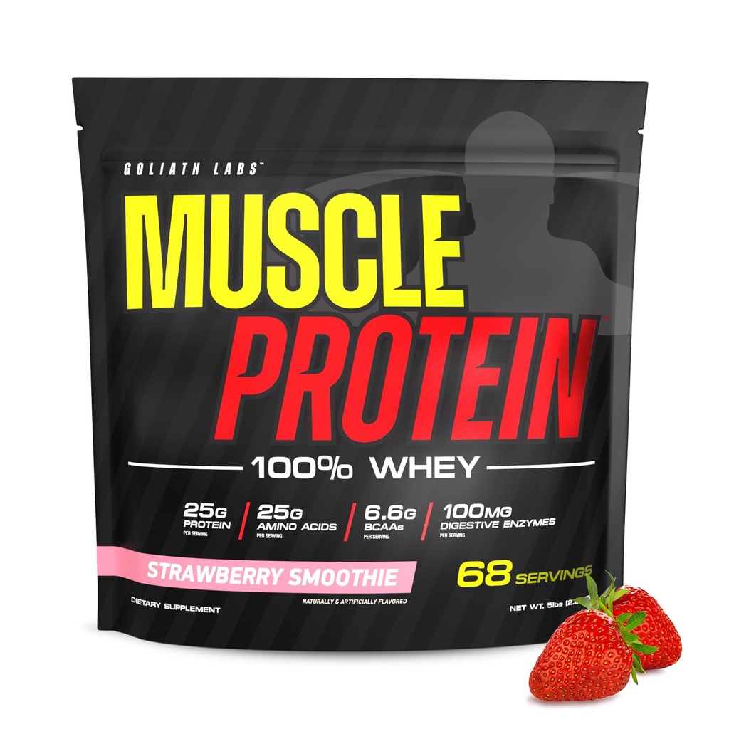 COLOSSAL LABS 근육 단백질 Whey 분말 [1의 5개 lbs/Pack] - 냉각된, 25g 순수한 단백질, 6.6g BCAAs (5LB, 딸기 포장)