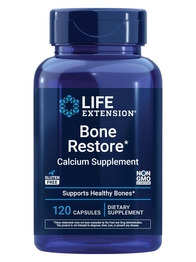 생활 연장 뼈 Restore 칼슘 보충교재, 비타민 D3, 마그네슘, 붕소, 아연, 망간, 실리콘, 도움은 건강한 뼈 조밀도, 글루텐 자유로운, 비 GMO, 120의 캡슐을 유지합니다