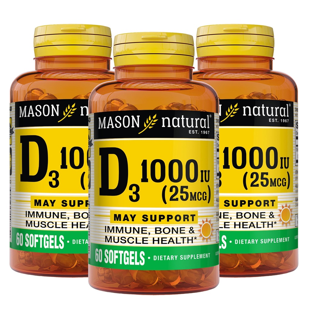 SON NATURAL 비타민 D3 25 mcg (1000 IU), Bone & Immune 지원, 물고기 생강에서, 60 Softgels (3의 포장)