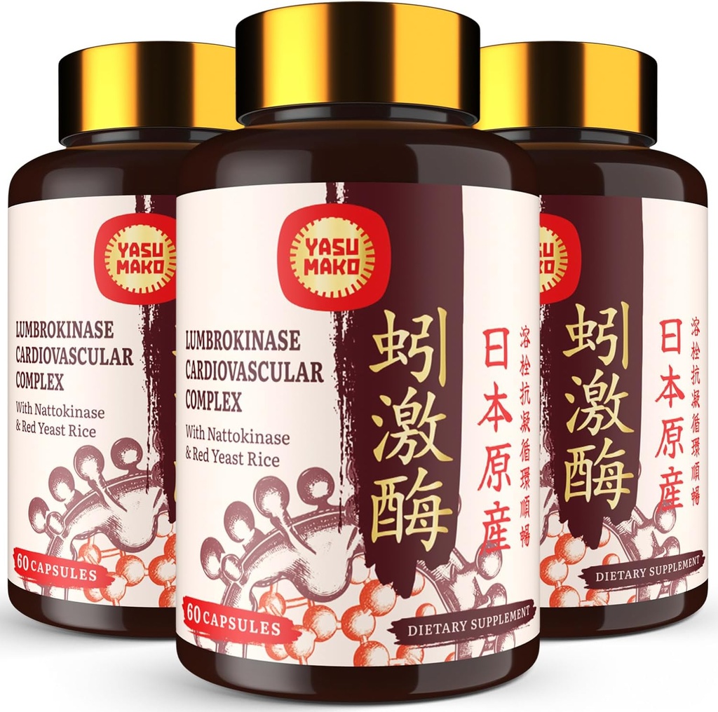 Lumbrokinase 100mg (최대 활동 1,000,000 LKU), 활동의 Nattokinase 100mg-2,000 FU와 빨간 효모 밥 300mg의 Lumbrokinase 효소는 순환, 응고, 180의 캡슐 (포장 3)를 위해 보충합니다