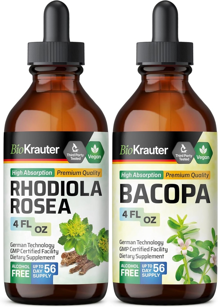 BIO KRAUTER Rhodiola Rosea Tincture 4 Fl. Oz. & Bacopa Tincture 4 Fl. 오즈.