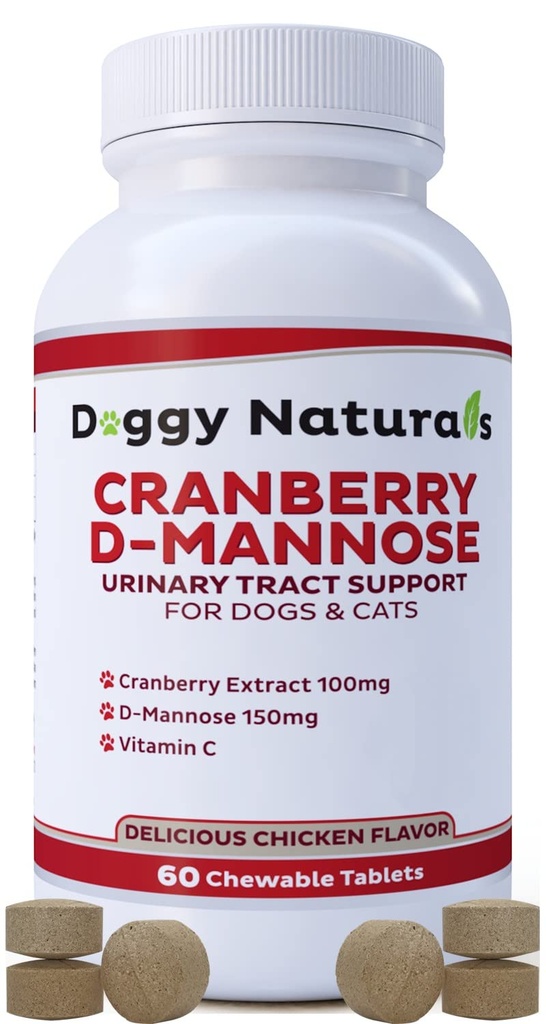개와 고양이를위한 크랜베리 D-Mannose Urinary Tract Infection Support 예방 및 Eliminates UTI, Bladder Infection Kidney 지원, 산화 방지제 (단일 힘 정제, 60 조사)