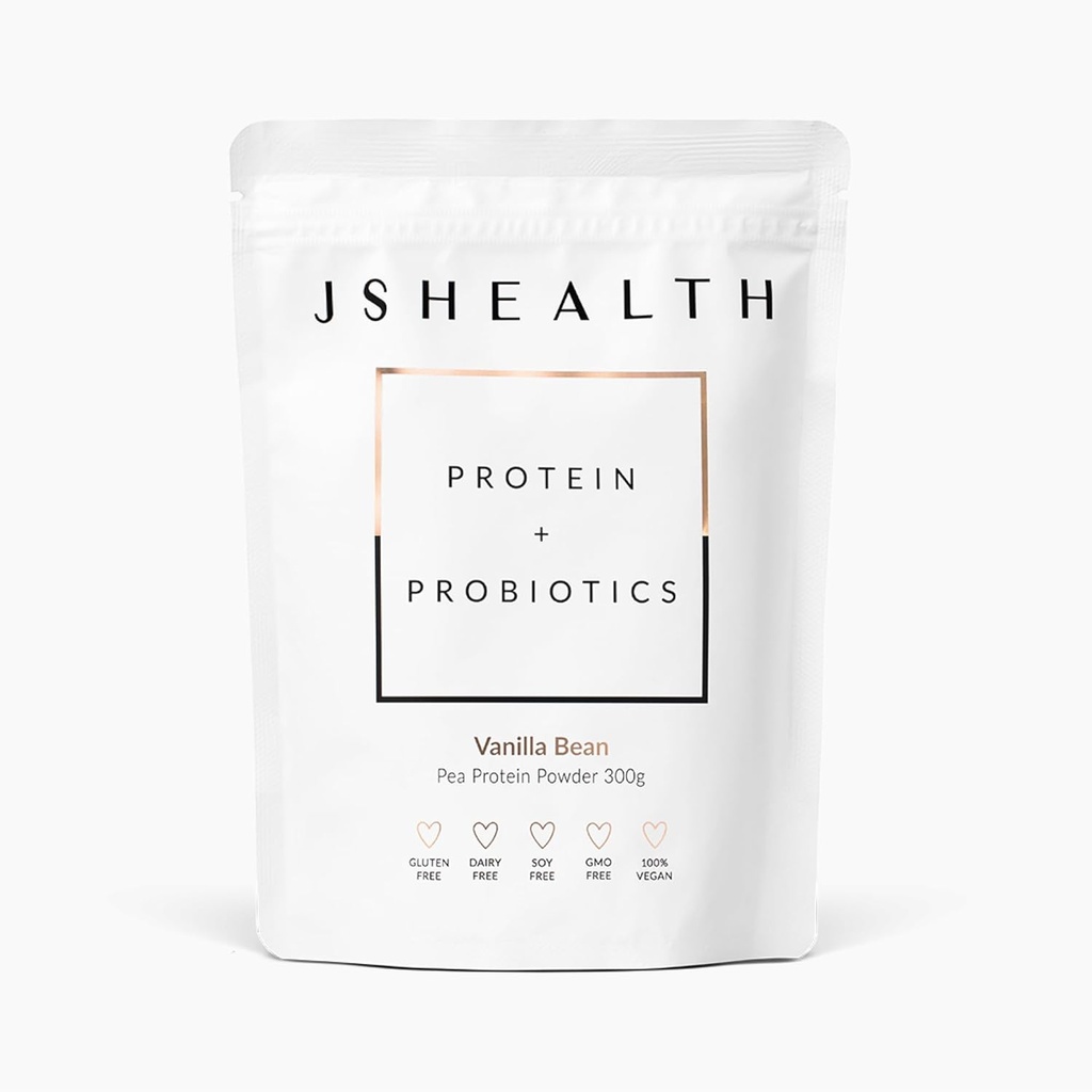 Probiotics와 JSHealth Vegan Pea Protein Powder - 바닐라 콩 맛 - 글루텐 무료, 비 GMO, 식물 기반 단백질 음료 혼합, 300g