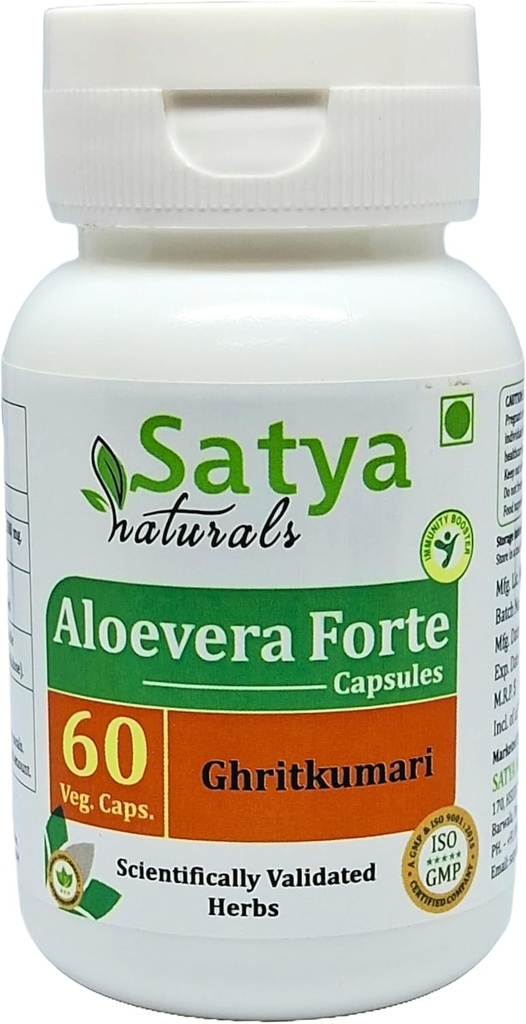 Aloevera Forte 캡슐 500 mg. 60 Veg. 캡슐 | Aloevera (Ghritkumari) 남성과 여성에 대 한 캡슐을 추출 | 한 달 공급 | Ayurvedic 초본 보충/약 (1 병 60 캡슐)