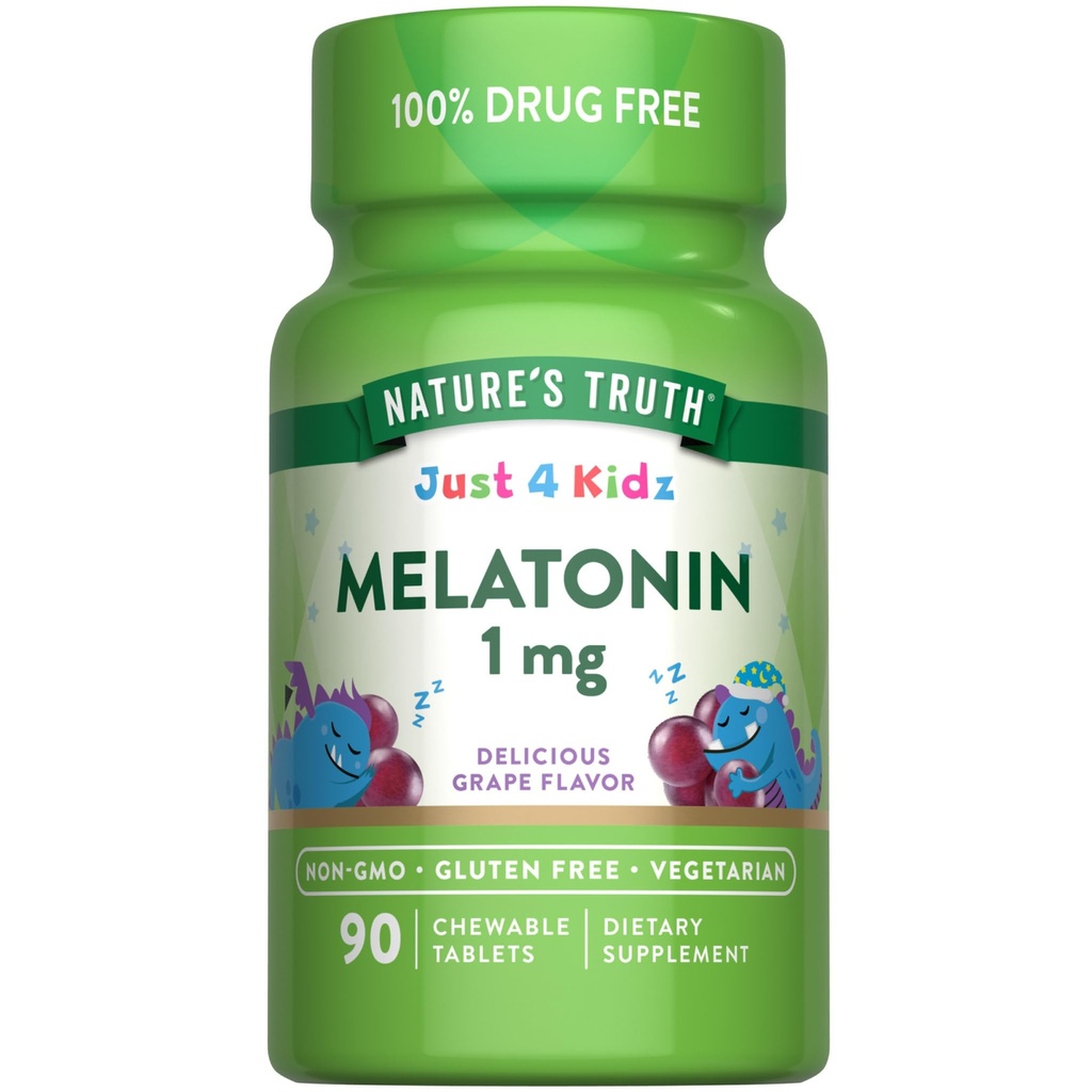 자연의 Truth Kids Melatonin Chewable Tablets | 1mg | 포도 맛 | 채식주의, 비 GMO, & 글루텐 무료 보충