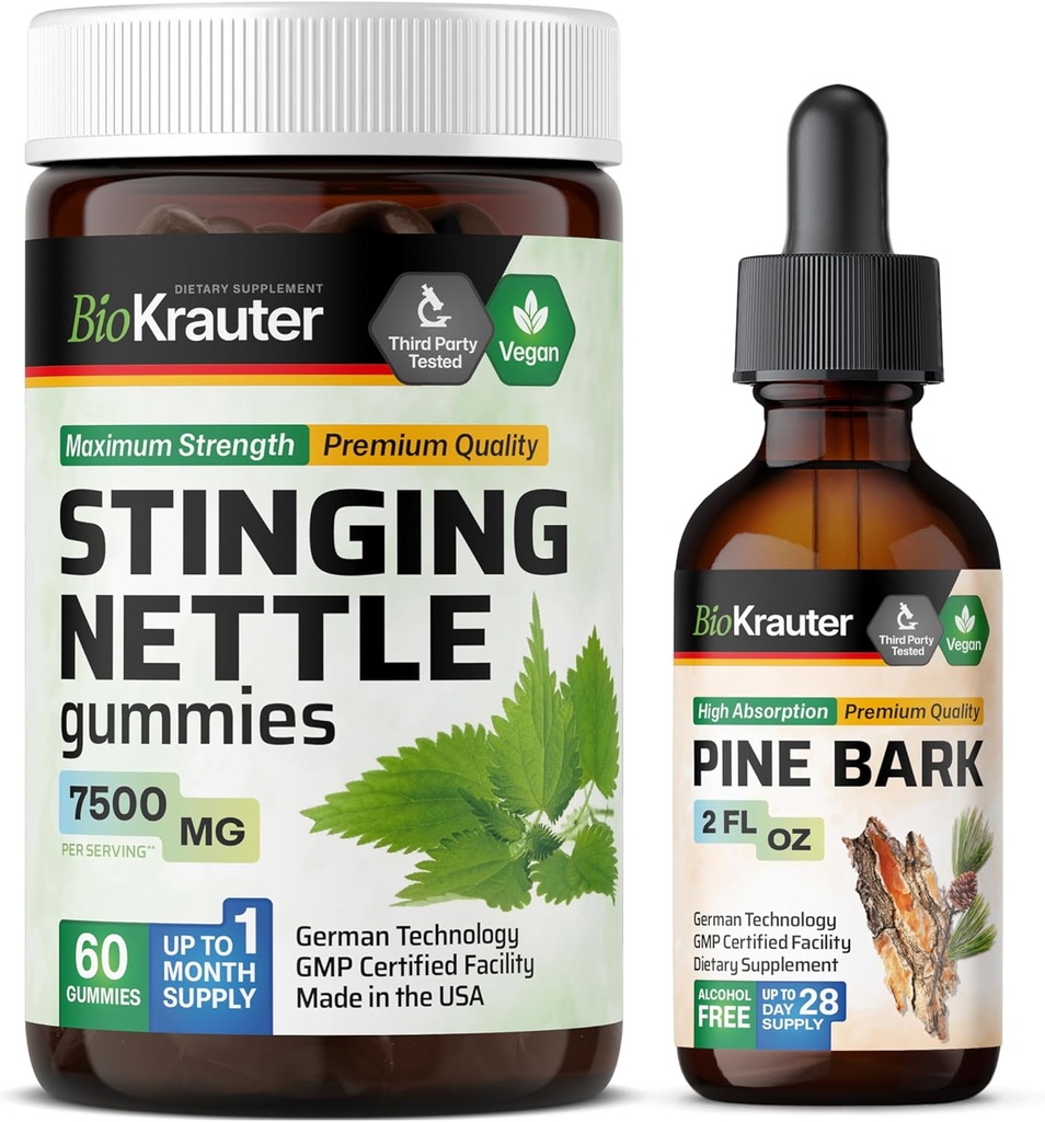 BIO KRAUTER 스팅 Nettle 60 Gummies & Pine Bark Tincture 2 Fl. Oz.