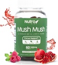 Lions Mane Supplement - 버섯 Gummies - Mush Mush Genius Mushrooms Magic Mind - L-Theanine & Lions Mane와 초점 촉진 - Perk Energy 용 라즈베리 및 석류 풍미 - 60 Gummies