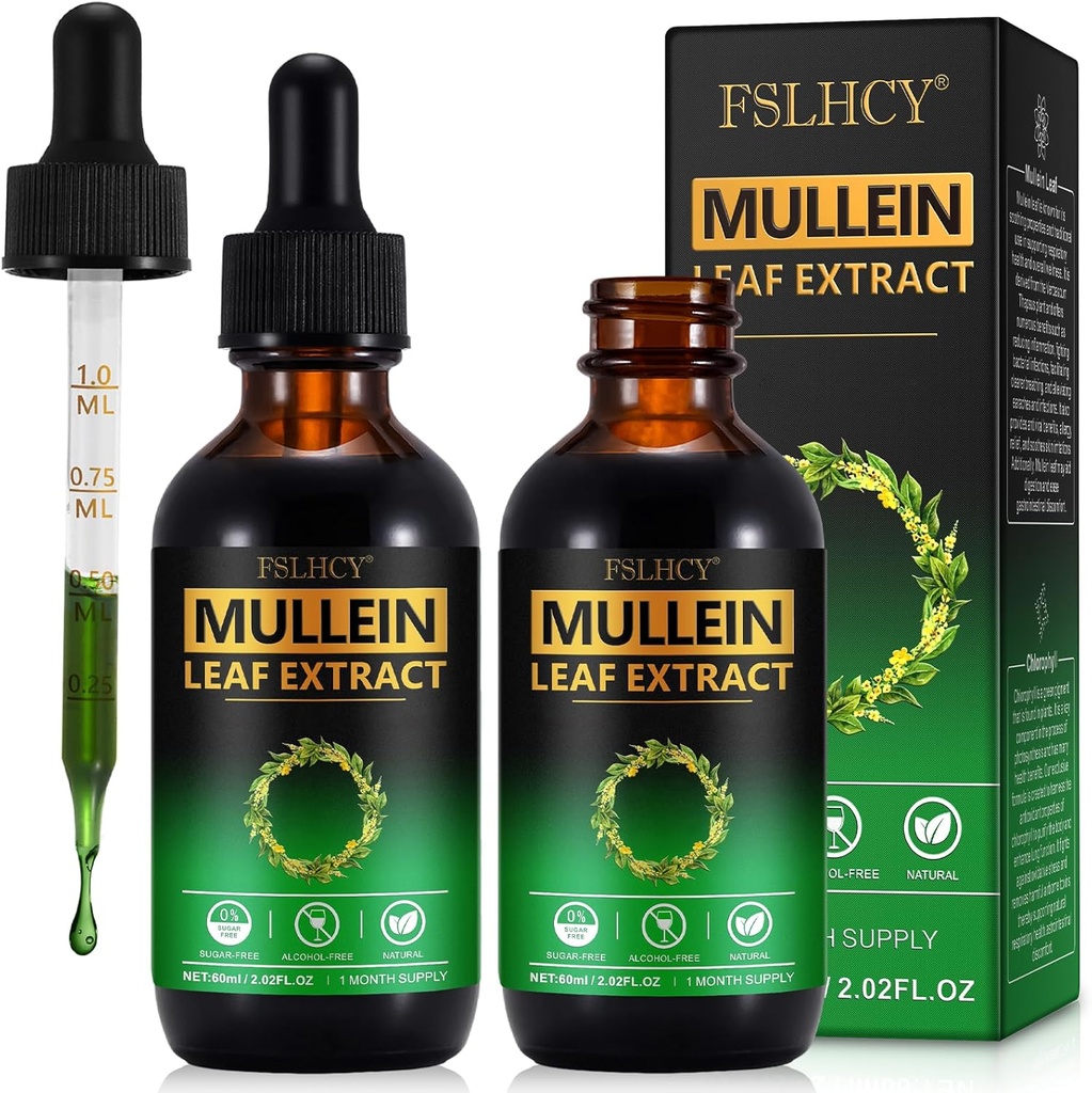 Mullein Drops, Mullein 잎 추출물, 유기 Mullein 잎 Tincture 초본 보충교재, 첨가물 없음 Mullein 추출물 하락 2 fl Oz, 2 팩
