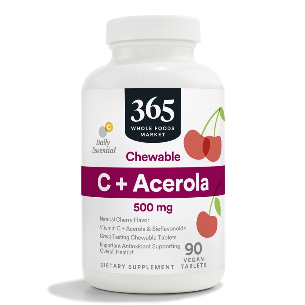 전체적인 음식 시장, Chewable C + Acerola C 500mg의 자연적인 체리 풍미, Vegan의 90의 정제에 의하여 365