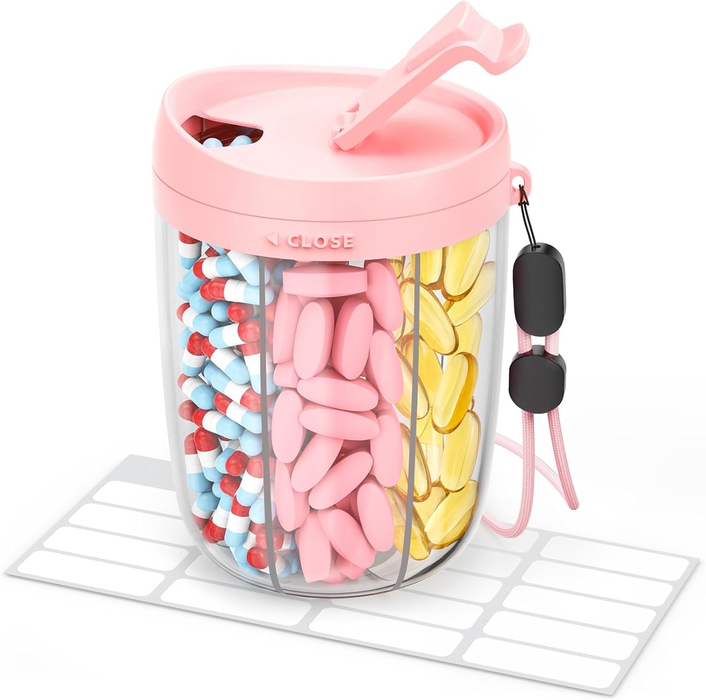 6개의 구획을 가진 큰 알약 분배기, 넓은 오프닝 & 쉬운 Retrieval, 여행, 결박을 가진 BPA 자유로운 알약 상자, 분홍색을 가진 BPA 자유로운 알약 상자