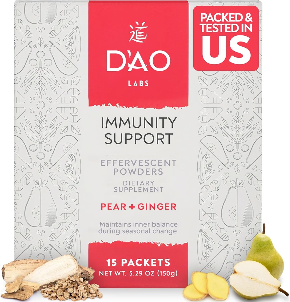 D'AO Labs 면역 지원 - 면역 부스트 - Effervescent Immunity Support Powder - Yu Ping Feng San Traditional Chinese Herbal - 배구 풍미가있는 Effervescent Powder - 15 개의 개별 서빙