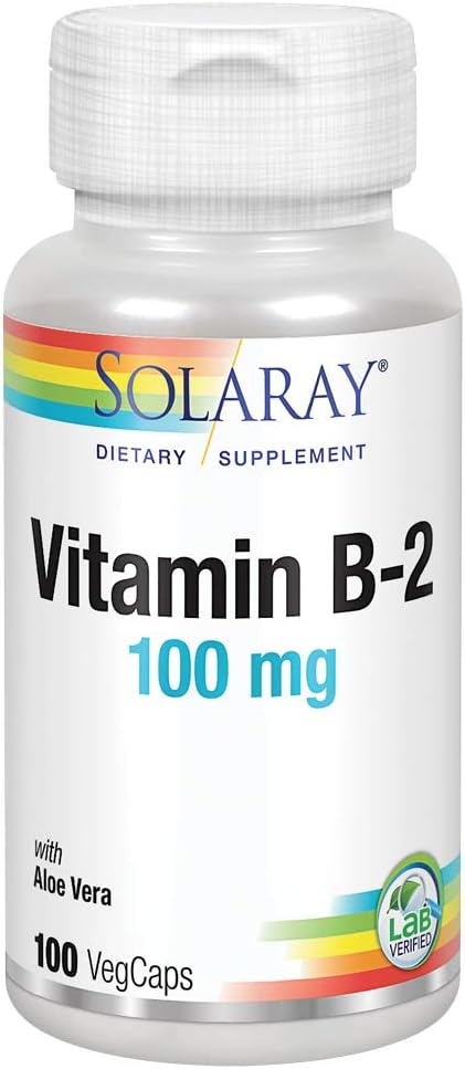 SOLARAY 비타민 B-2 리보플라빈 알로에 Vera 100 mg | 건강한 에너지 대사, 피부, 머리 & 못 | 100 CT