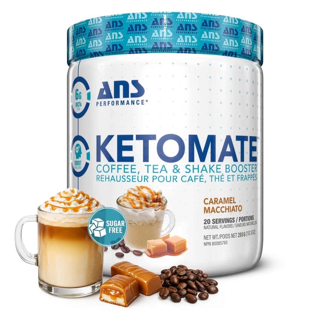 ANS 성과 MCT 기름 분말을 가진 Ketomate 커피 크림, Delicious, 커피, 차 & 셰이크를 위한 설탕 자유로운 크림, 완벽한 Keto 에너지 분말, 20의 서빙, 15oz, Caramel Macchiato