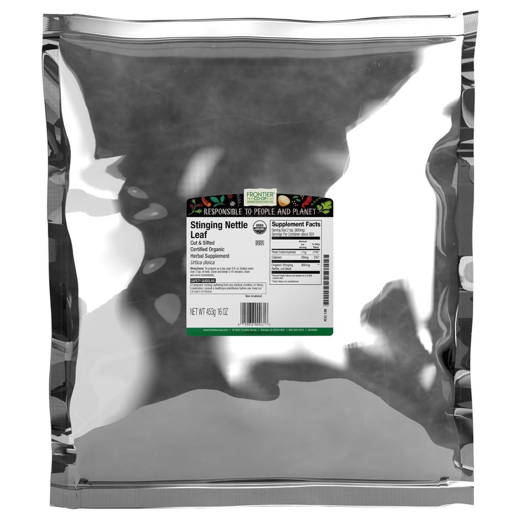 Frontier Co-op Organic Sting Nettle Leaf, Cut 및 Sifted, Nettle Tea, Kosher 만들기 | 16 Ounce (Pack of 2)