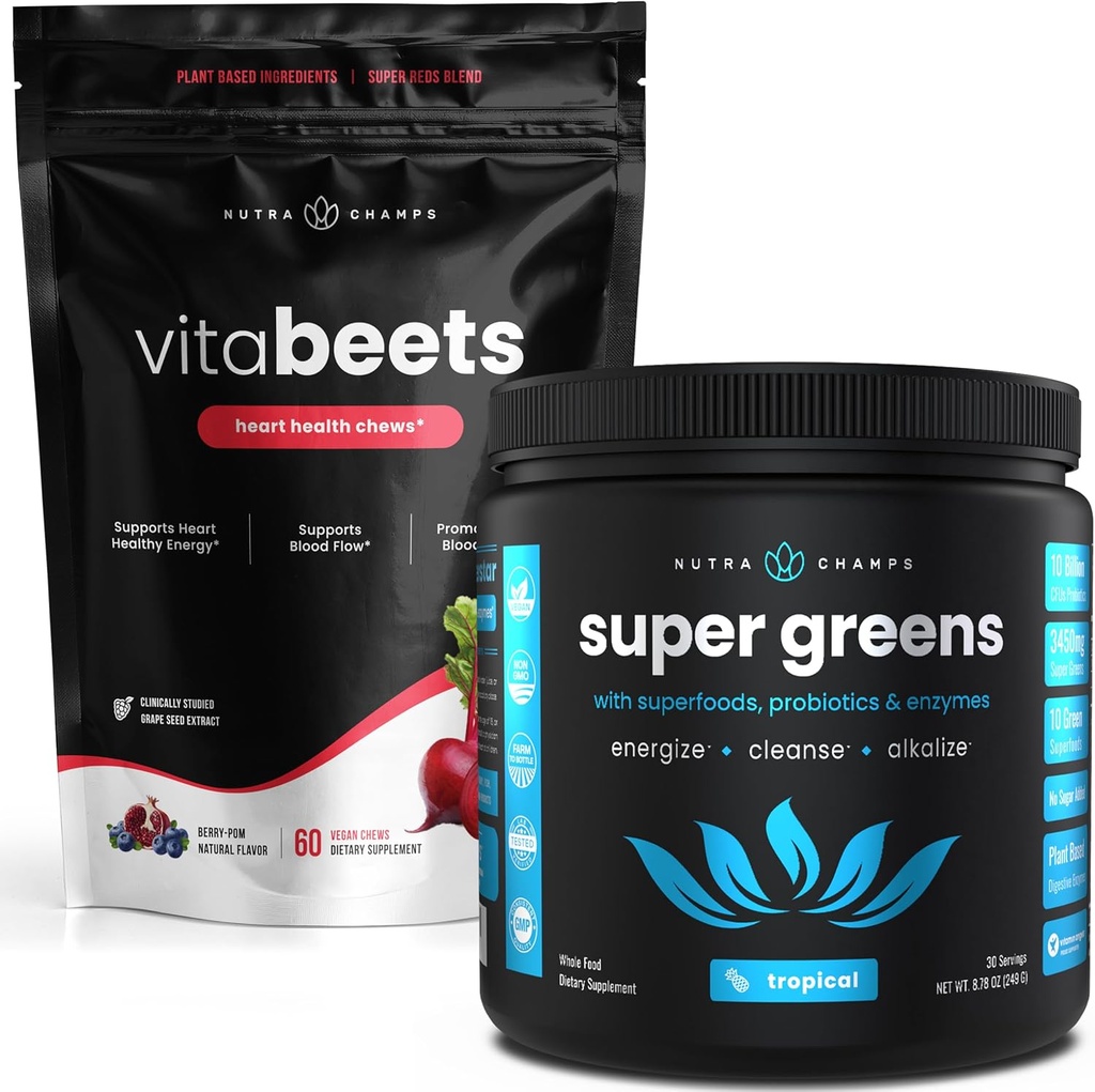 NutraChamps Beet 뿌리 Chewables & 녹색 Superfood 분말 뭉치