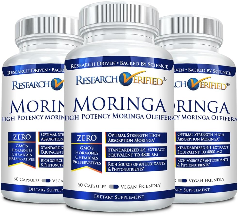 연구 검증 된 Moringa Oleifera - 100 % 순수 추출 - 1200 mg 서빙 - 60 카운트 - 3 개월 공급