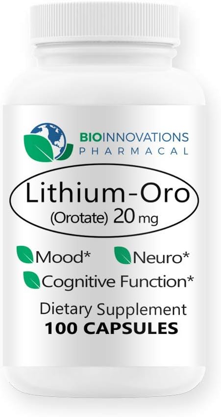 리튬 Oro 20 mg, 건강한 계면 웰니스, Behavior 및 기억을 지원합니다. Bioavailable, 100개의 모자 (Elemental 리튬 Orotate)