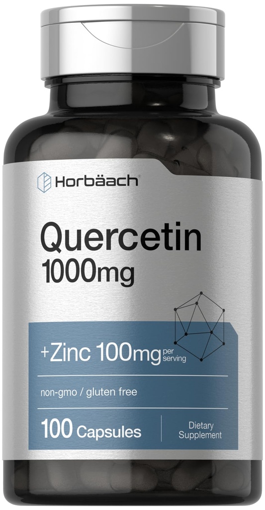 Horbäach Quercetin 1000mg 캡슐 | 100mg 아연 | 100 개 | Non-GMO, 글루텐 무료 보충 | 높은 효능 공식