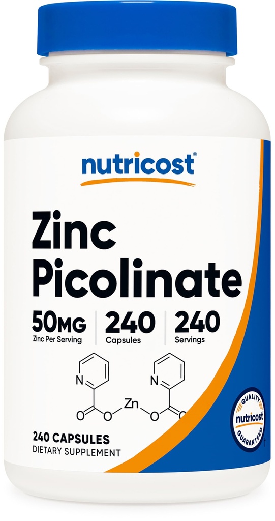 Nutricost 아연 Picolinate 50mg, 240 채식 캡슐 - 글루텐 무료 및 비 GMO (240 모자)