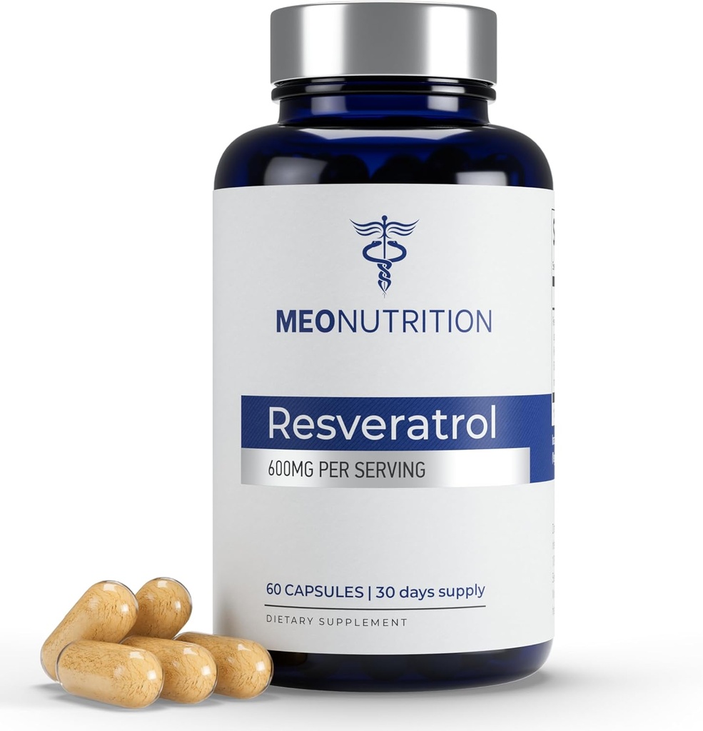 Resveratrol 600mg – 60 캡슐 | 산화 보충 | 비 GMO, 글루텐 프리, 비건 | 웰니스 & 활력 지원 | 미국에서 제작