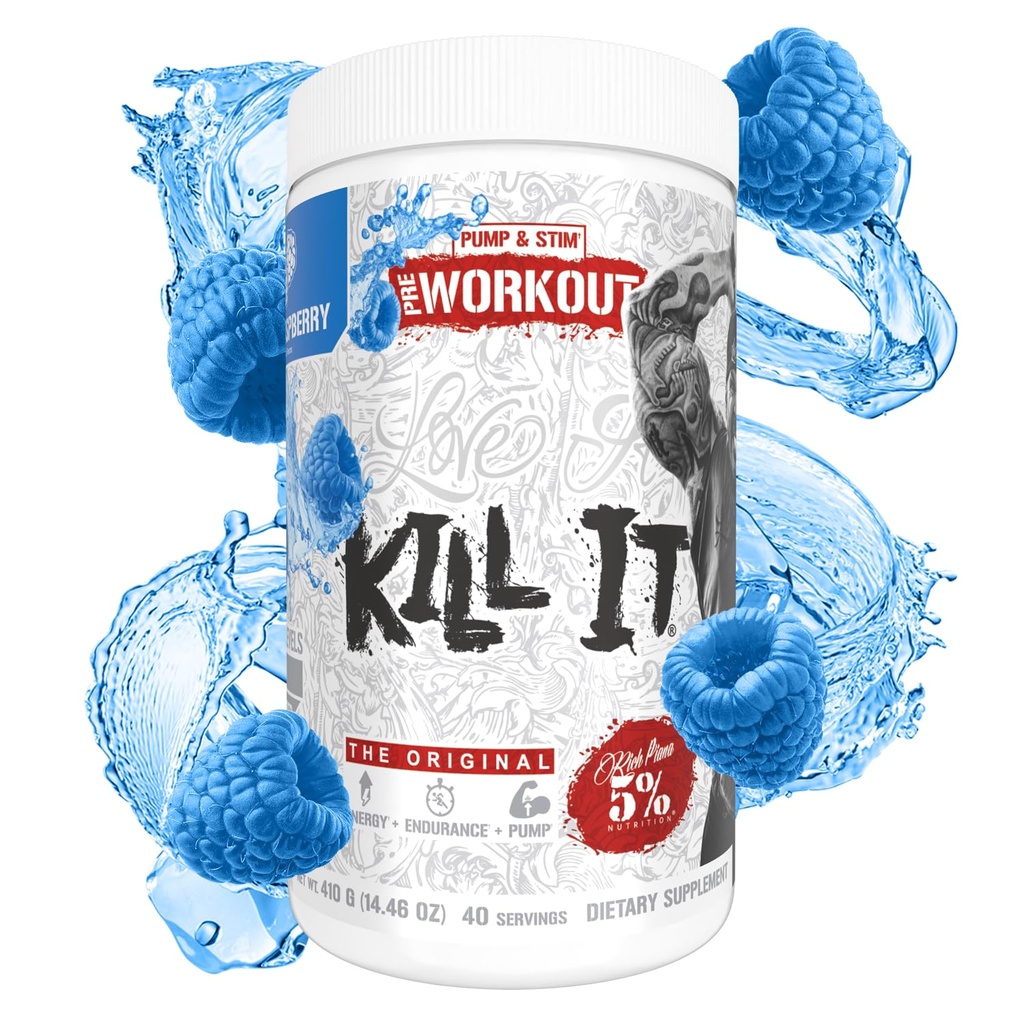 5% 영양 풍부한 피아나 킬 그것 사전 운동 분말 w/Creatine, 카페인, Beta Alanine, 펌프, 힘, 내구시간을 위한 Hydroprime 글리콜 | 20/40 Srvgs (40 서빙, 블루 라즈베리)