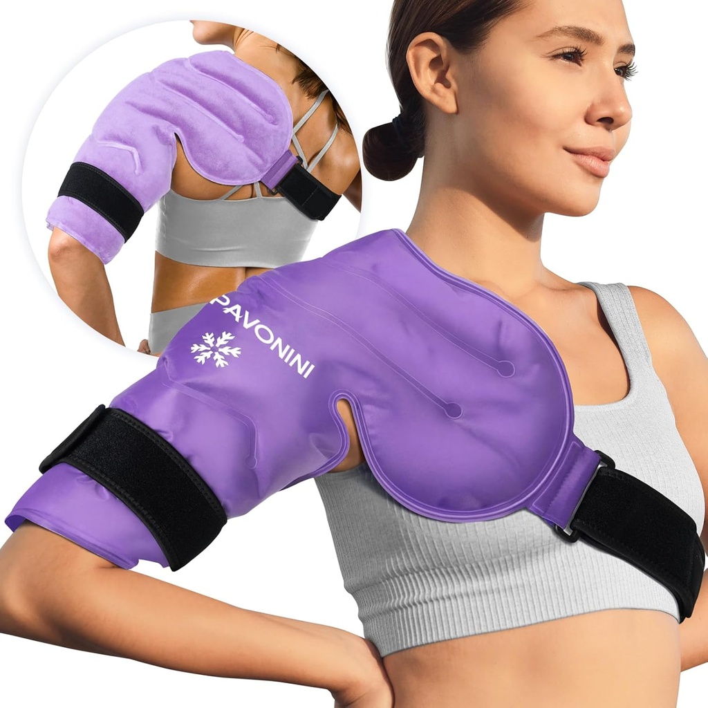 KingPavonini 어깨 얼음 팩 회전 장치 팔목 찬 치료, 어깨 부상, 통증 완화, 붓기, 어깨 수술, Tendonitis, Bursitis, 자주색, 중간 크기를 위한 재사용할 수 있는 젤 얼음 팩