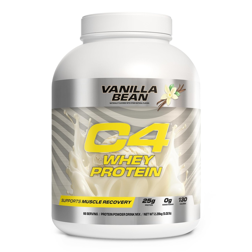 Cellucor C4 Whey Protein Powder, Vanilla Bean - 25g Protein, 0g Sugar, 130 칼로리, 서빙 당 지원 근육 회복, 66 서빙, 프리미엄 포스트 운동을 위한 Whey